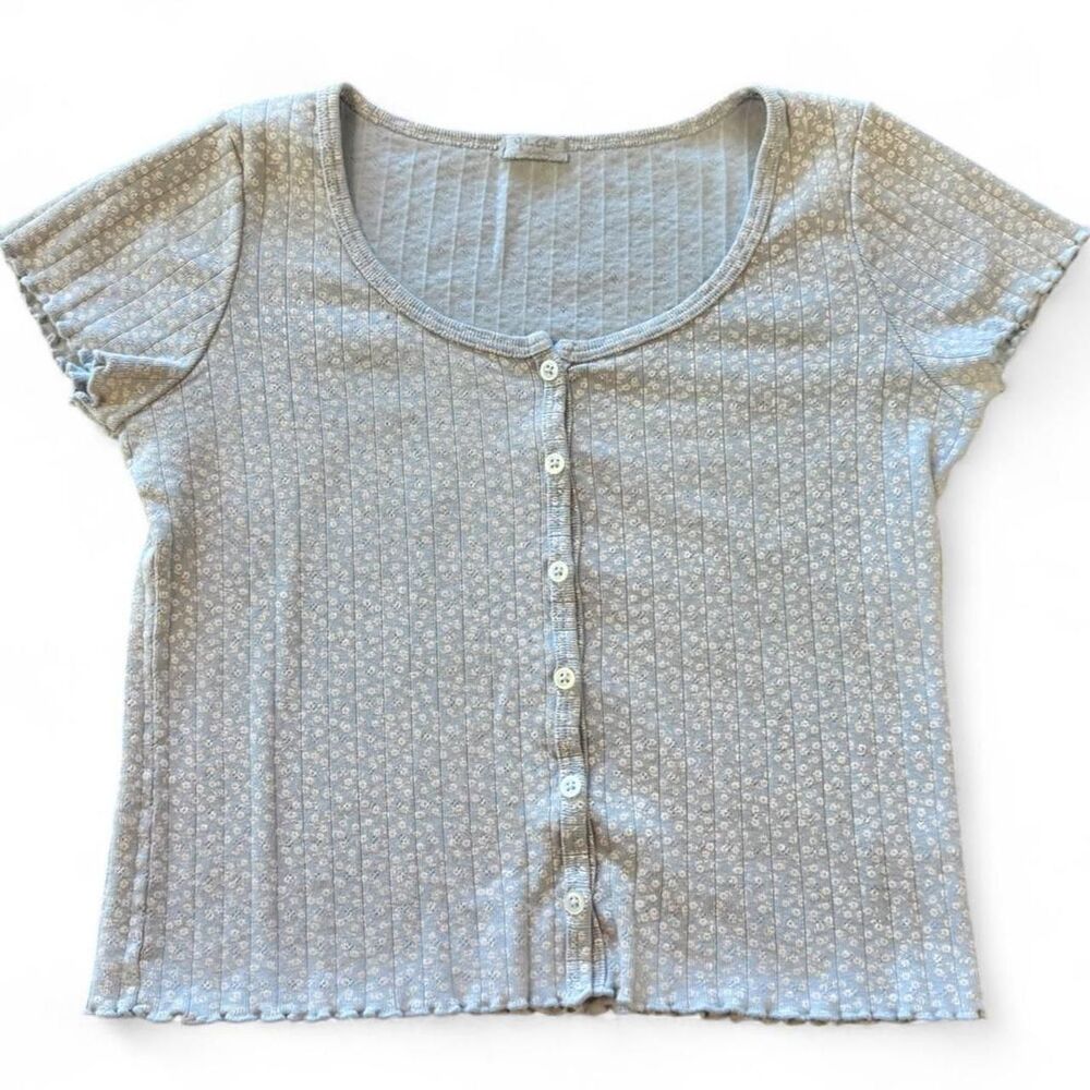 John Galt Ribbed Crop Top Light Blue Floral Print One Size